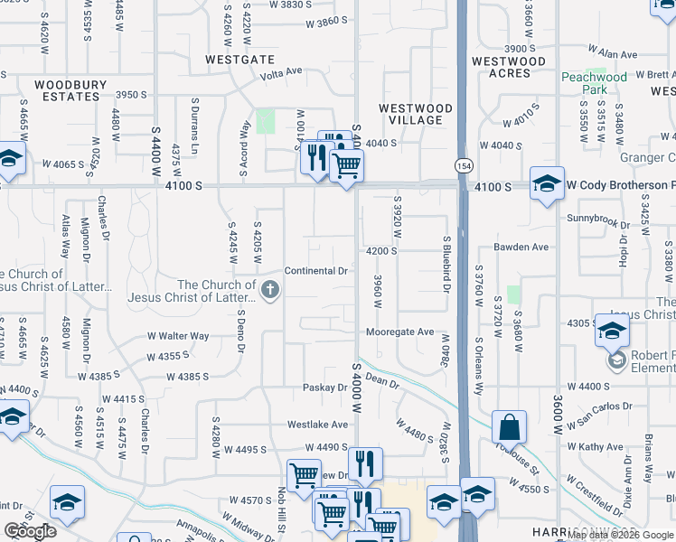 map of restaurants, bars, coffee shops, grocery stores, and more near 4043 West Continental Drive in Salt Lake City