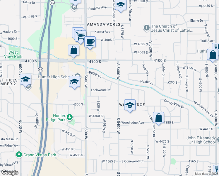 map of restaurants, bars, coffee shops, grocery stores, and more near 5457 Lockwood Drive in West Valley City
