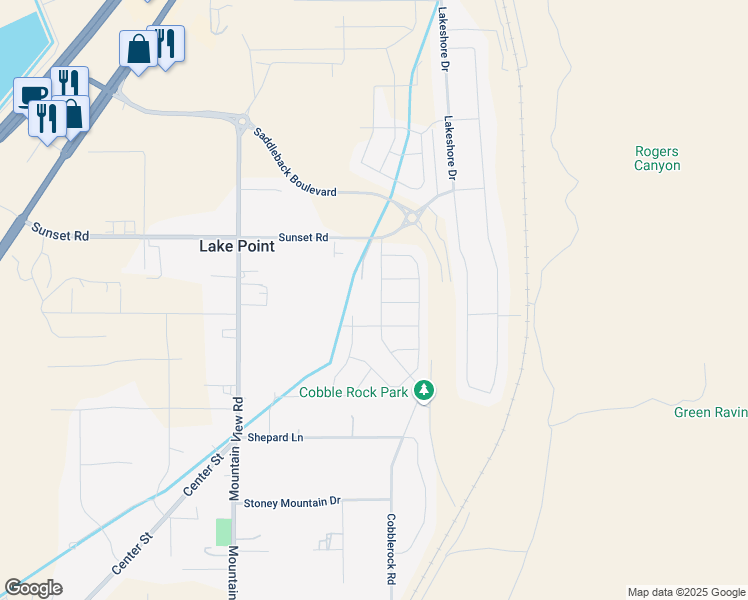 map of restaurants, bars, coffee shops, grocery stores, and more near 8231 North Cobblerock Road in Lake Point
