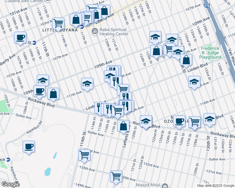 map of restaurants, bars, coffee shops, grocery stores, and more near in Queens