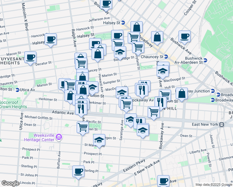 map of restaurants, bars, coffee shops, grocery stores, and more near in Brooklyn
