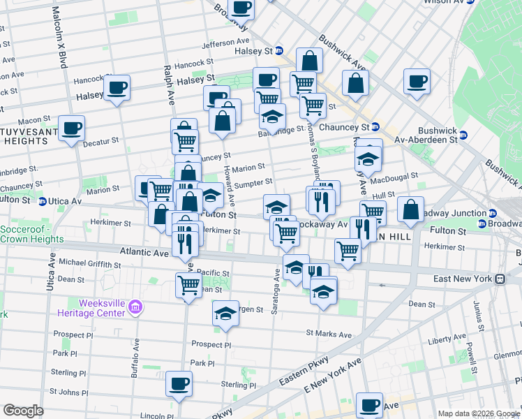 map of restaurants, bars, coffee shops, grocery stores, and more near in Brooklyn