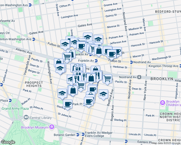map of restaurants, bars, coffee shops, grocery stores, and more near 1062 Pacific Street in Brooklyn