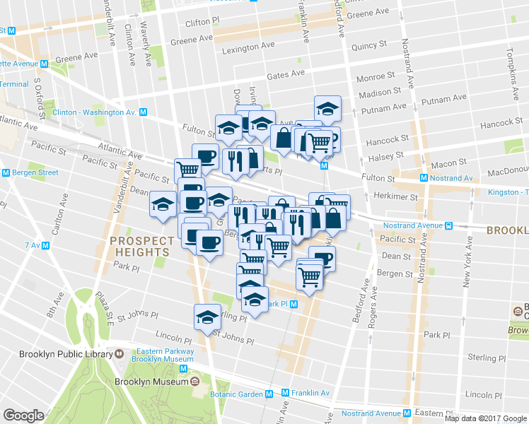 map of restaurants, bars, coffee shops, grocery stores, and more near 630 Classon Avenue in Brooklyn