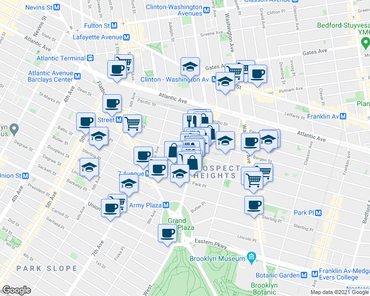 map of restaurants, bars, coffee shops, grocery stores, and more near 212 Saint Marks Avenue in Brooklyn