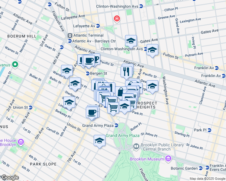 map of restaurants, bars, coffee shops, grocery stores, and more near 167 Prospect Place in Brooklyn