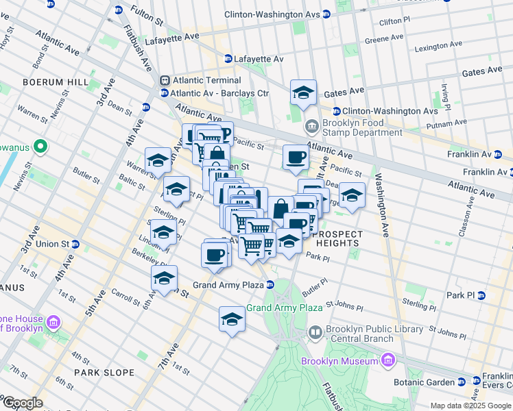 map of restaurants, bars, coffee shops, grocery stores, and more near 631 Carlton Avenue in Brooklyn