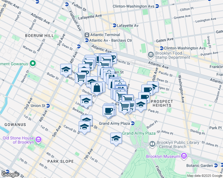 map of restaurants, bars, coffee shops, grocery stores, and more near 114 Prospect Place in Brooklyn