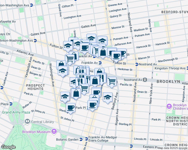 map of restaurants, bars, coffee shops, grocery stores, and more near 1102 Atlantic Avenue in Brooklyn