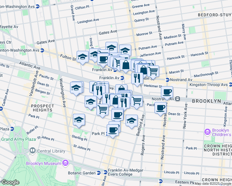 map of restaurants, bars, coffee shops, grocery stores, and more near 1035 Dean Street in Brooklyn