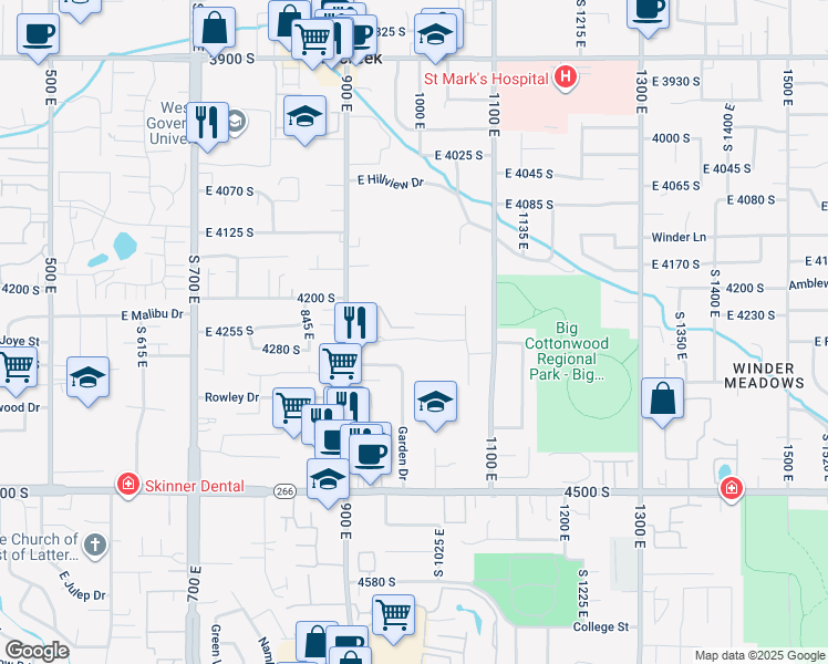 map of restaurants, bars, coffee shops, grocery stores, and more near 995 East Sagehill Drive in Millcreek