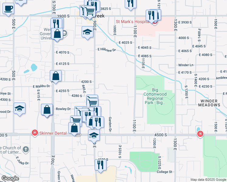 map of restaurants, bars, coffee shops, grocery stores, and more near 995 East Sagehill Drive in Millcreek