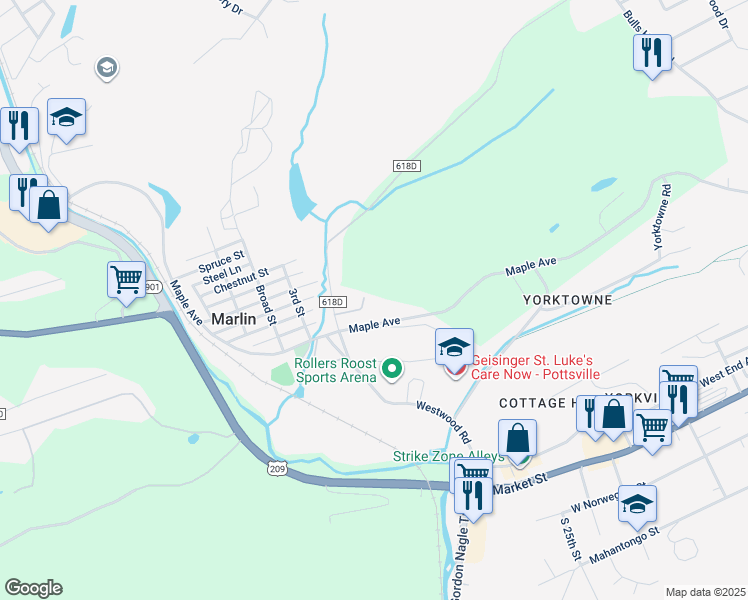 map of restaurants, bars, coffee shops, grocery stores, and more near 707 Emerald Lane in Marlin