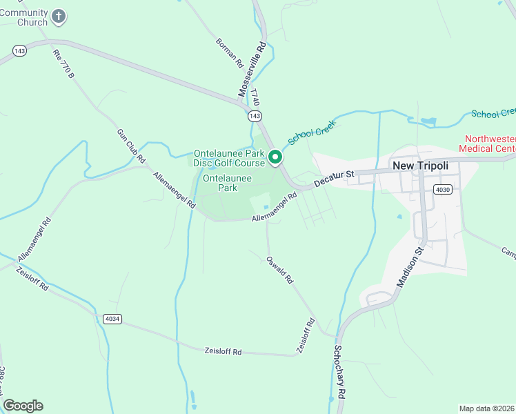 map of restaurants, bars, coffee shops, grocery stores, and more near 6818 Oswald Road in New Tripoli