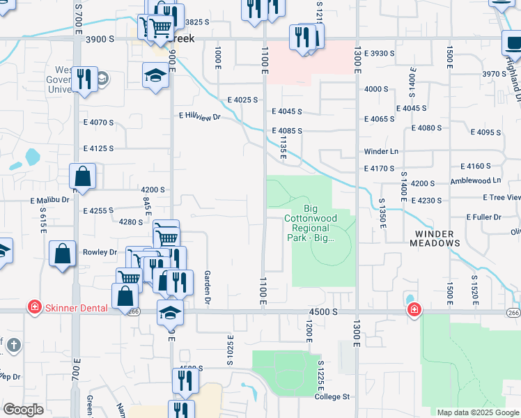 map of restaurants, bars, coffee shops, grocery stores, and more near 1114 East 4270 South in Millcreek