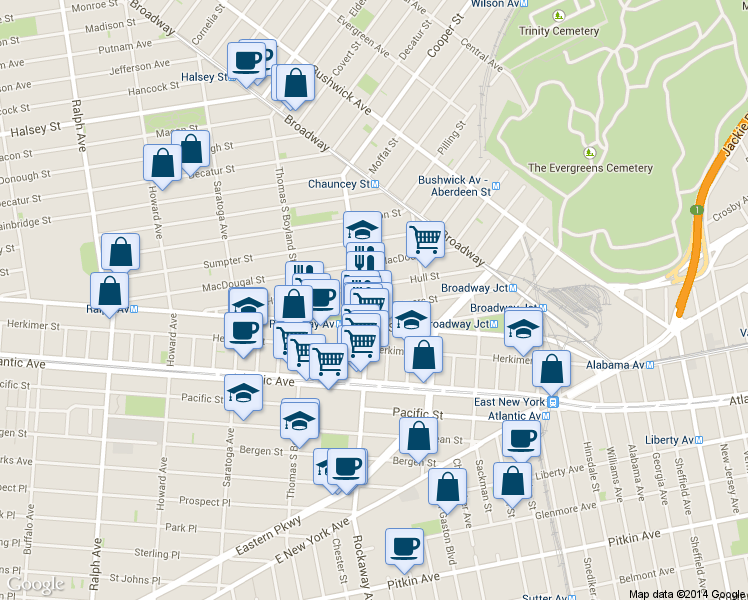 map of restaurants, bars, coffee shops, grocery stores, and more near 2057 Fulton Street in Brooklyn