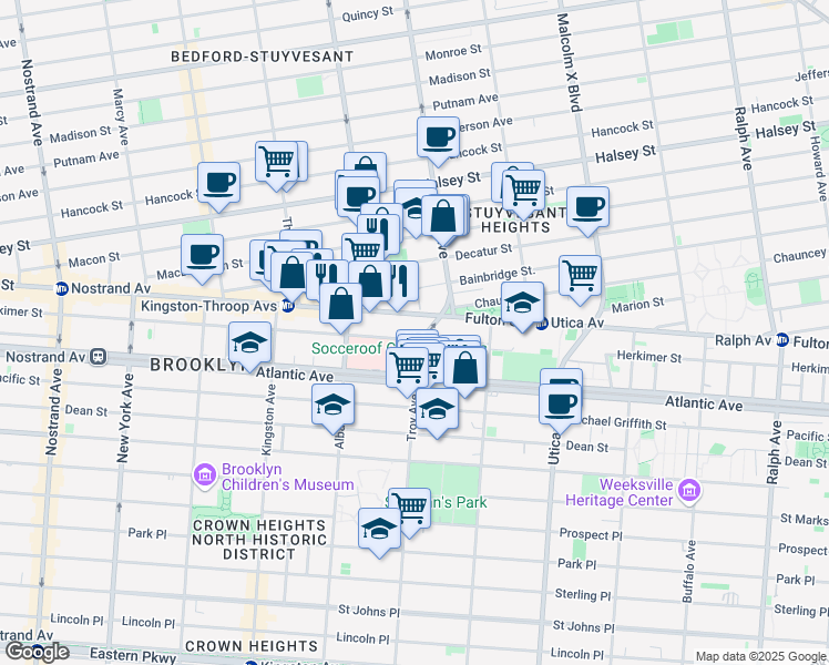 map of restaurants, bars, coffee shops, grocery stores, and more near 508 Herkimer Street in Brooklyn