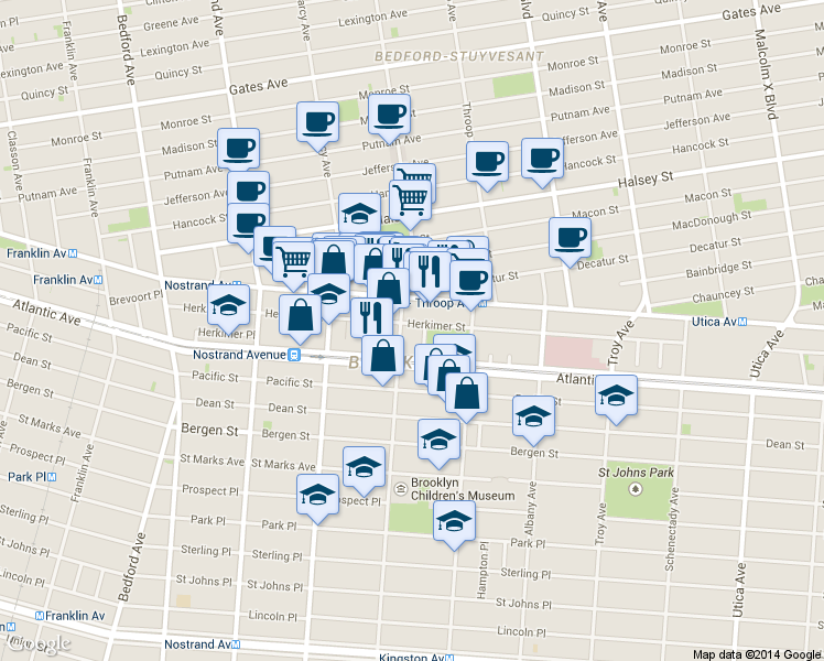 map of restaurants, bars, coffee shops, grocery stores, and more near in Brooklyn