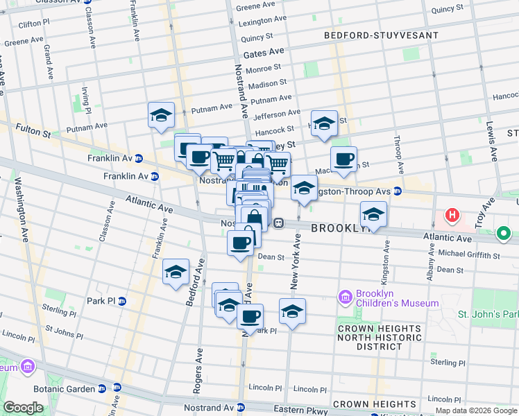 map of restaurants, bars, coffee shops, grocery stores, and more near 1237 Atlantic Avenue in Brooklyn