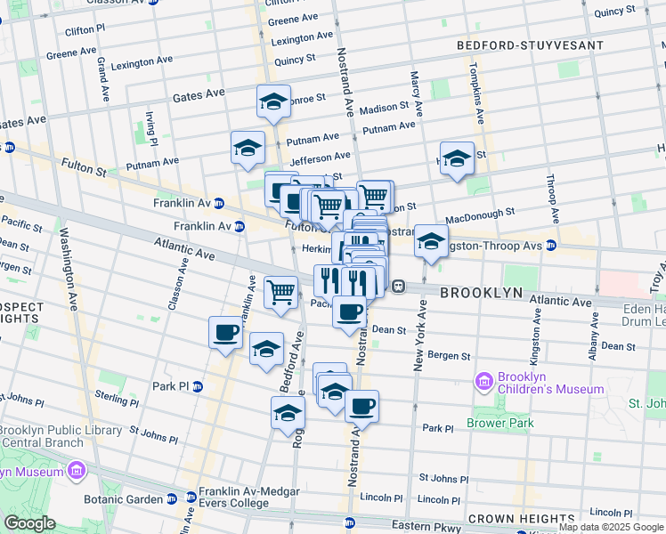map of restaurants, bars, coffee shops, grocery stores, and more near 1238 Atlantic Avenue in Brooklyn