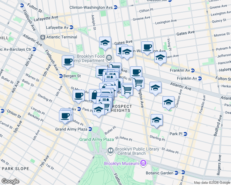 map of restaurants, bars, coffee shops, grocery stores, and more near in Brooklyn