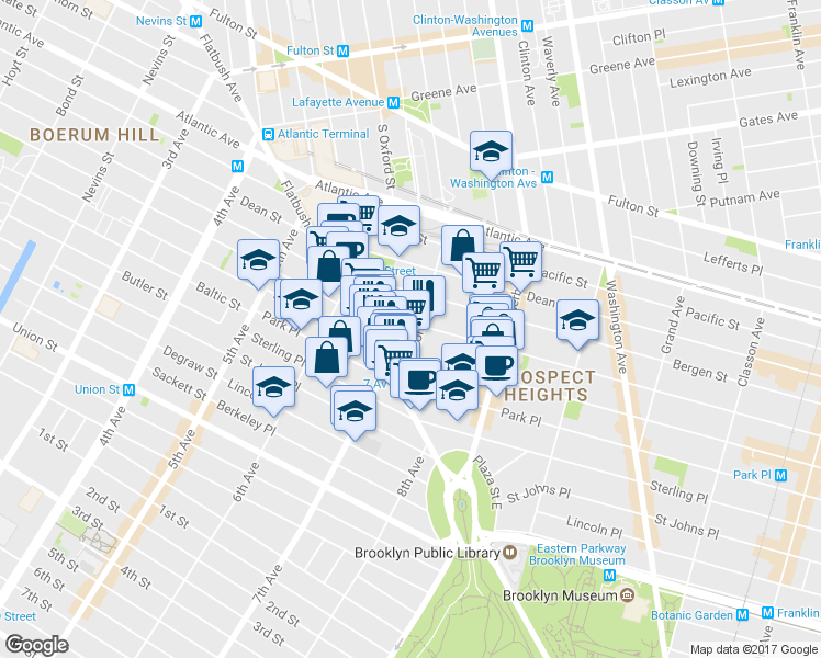map of restaurants, bars, coffee shops, grocery stores, and more near 631 Carlton Avenue in Brooklyn