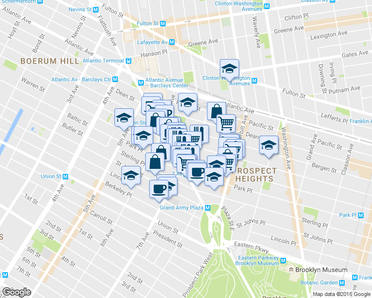 map of restaurants, bars, coffee shops, grocery stores, and more near 631 Carlton Avenue in Brooklyn