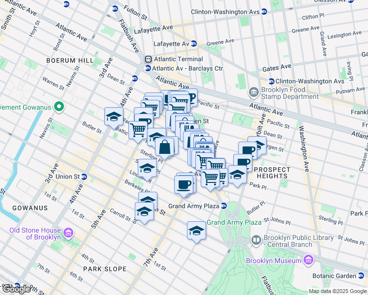 map of restaurants, bars, coffee shops, grocery stores, and more near 114 Prospect Place in Brooklyn