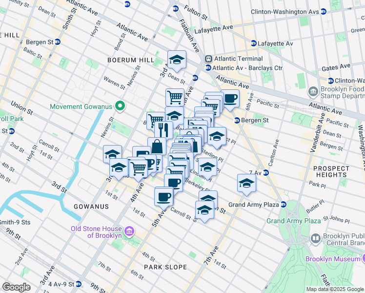 map of restaurants, bars, coffee shops, grocery stores, and more near 398 Douglass Street in Brooklyn