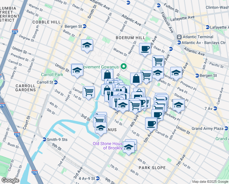 map of restaurants, bars, coffee shops, grocery stores, and more near 546 Union Street in Brooklyn
