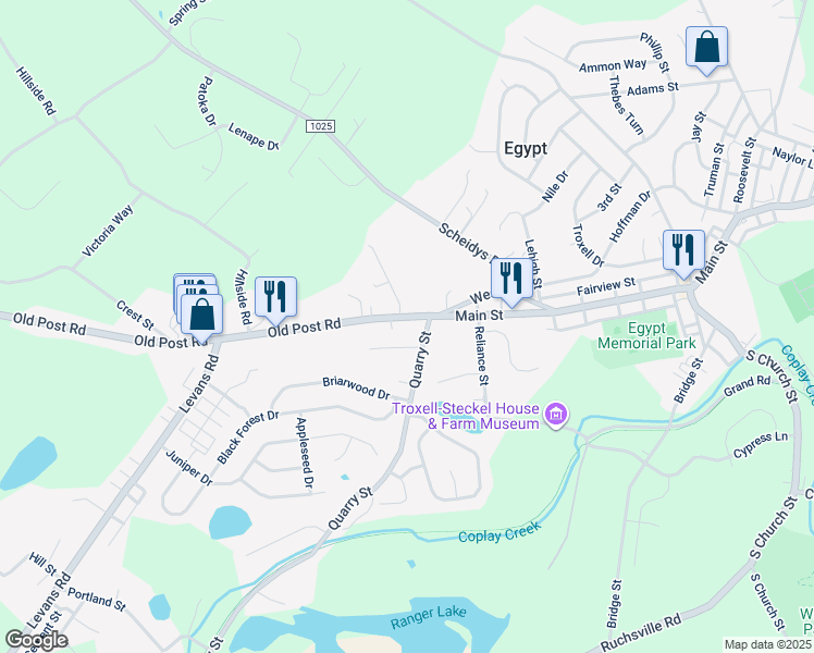map of restaurants, bars, coffee shops, grocery stores, and more near 4850 Main Street in Egypt