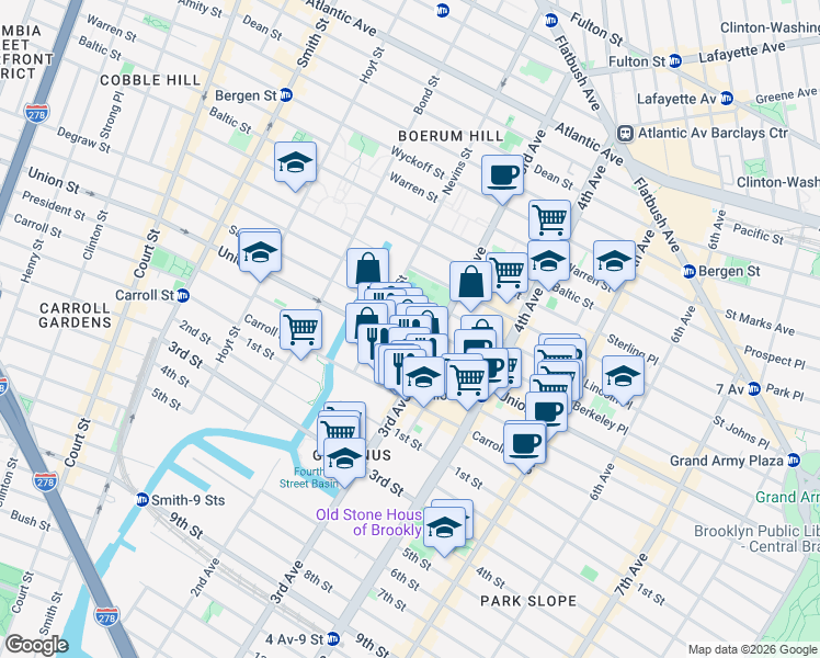 map of restaurants, bars, coffee shops, grocery stores, and more near 546 Union Street in Brooklyn