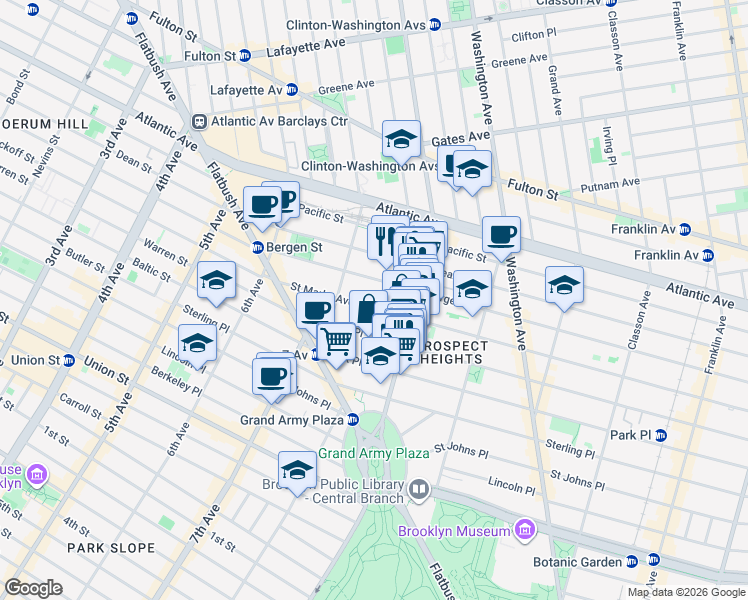 map of restaurants, bars, coffee shops, grocery stores, and more near 212 Saint Marks Avenue in Brooklyn