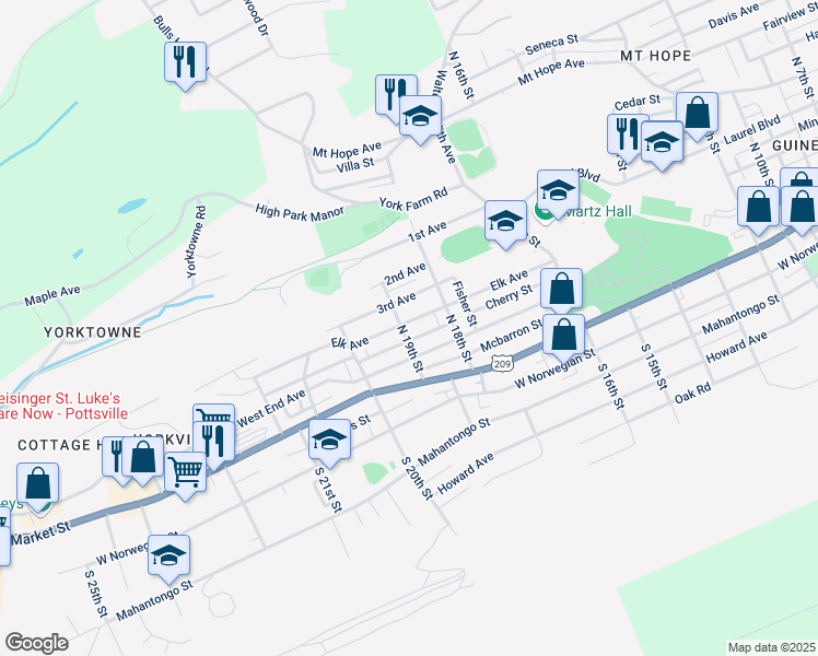 map of restaurants, bars, coffee shops, grocery stores, and more near 1845 Elk Avenue in Pottsville