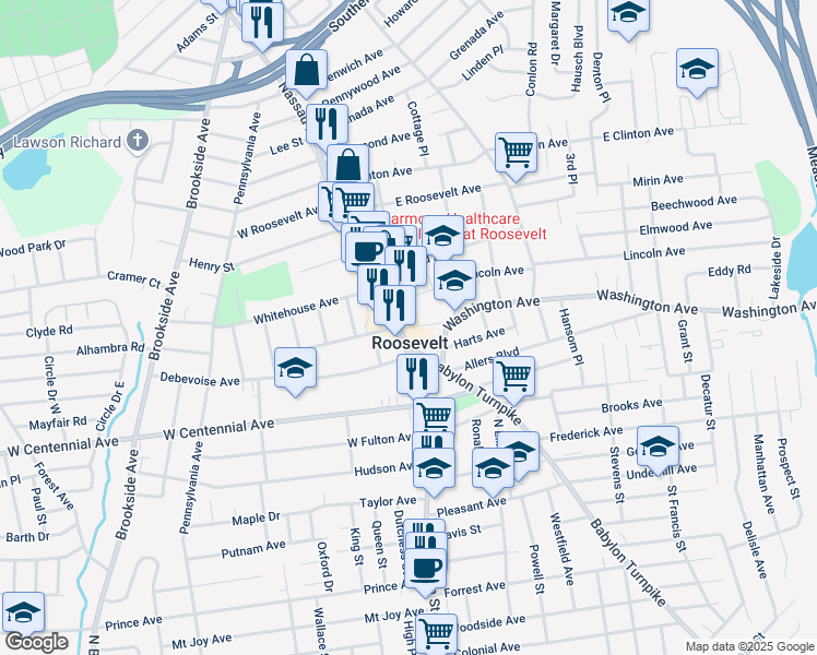 map of restaurants, bars, coffee shops, grocery stores, and more near in Roosevelt