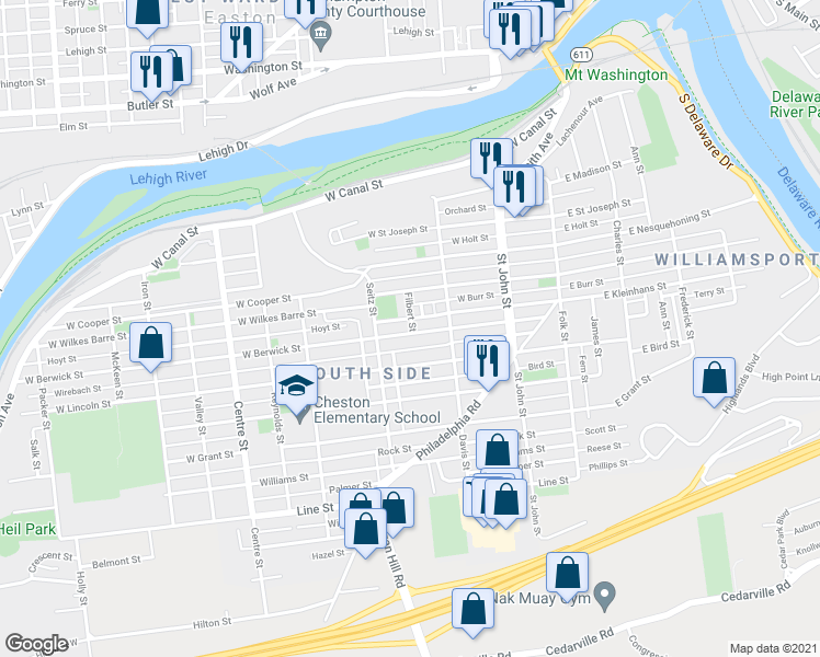 map of restaurants, bars, coffee shops, grocery stores, and more near 353 West Berwick Street in Easton