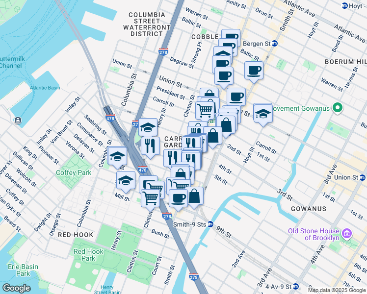 map of restaurants, bars, coffee shops, grocery stores, and more near 61 4th Place in Brooklyn
