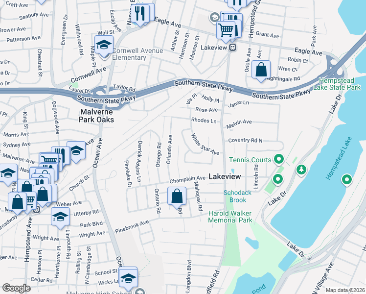 map of restaurants, bars, coffee shops, grocery stores, and more near 473 Barbara Lane in West Hempstead