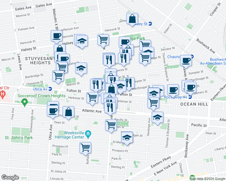 map of restaurants, bars, coffee shops, grocery stores, and more near in Brooklyn