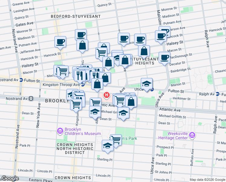 map of restaurants, bars, coffee shops, grocery stores, and more near 508 Herkimer Street in Brooklyn