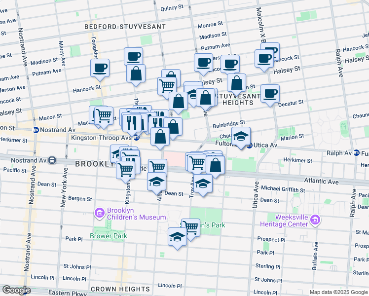map of restaurants, bars, coffee shops, grocery stores, and more near 508 Herkimer Street in Brooklyn