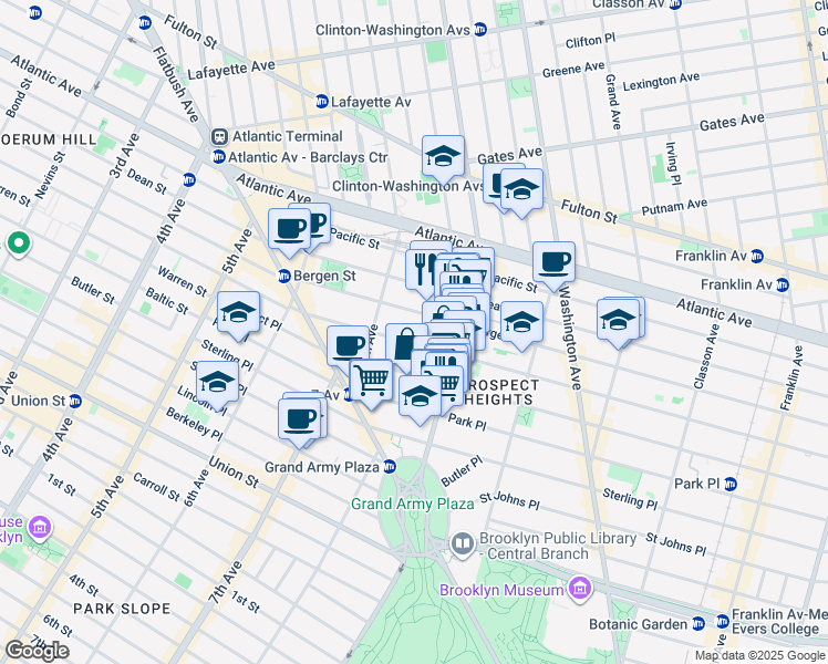 map of restaurants, bars, coffee shops, grocery stores, and more near 212 Saint Marks Avenue in Brooklyn
