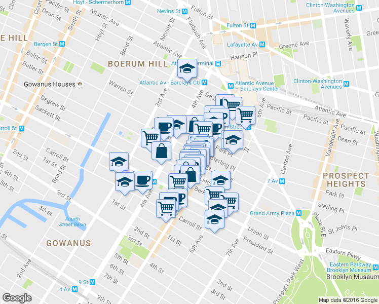map of restaurants, bars, coffee shops, grocery stores, and more near 398 Douglass Street in Brooklyn