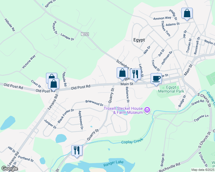 map of restaurants, bars, coffee shops, grocery stores, and more near 4850 Main Street in Egypt