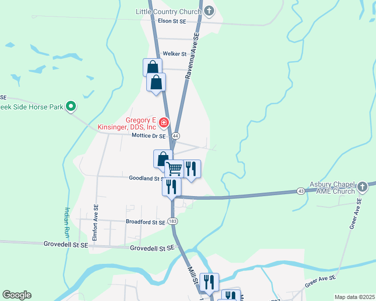 map of restaurants, bars, coffee shops, grocery stores, and more near Pricilla Street Southeast in Stark County