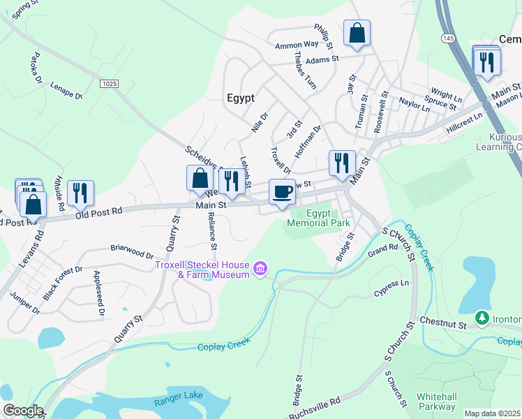 map of restaurants, bars, coffee shops, grocery stores, and more near 4724 Main Street in Lehigh County