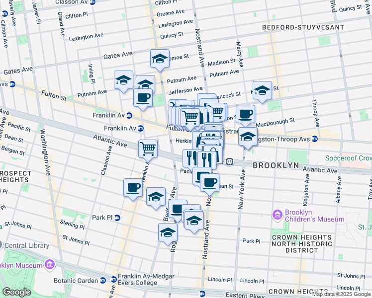 map of restaurants, bars, coffee shops, grocery stores, and more near 1238 Atlantic Avenue in Brooklyn