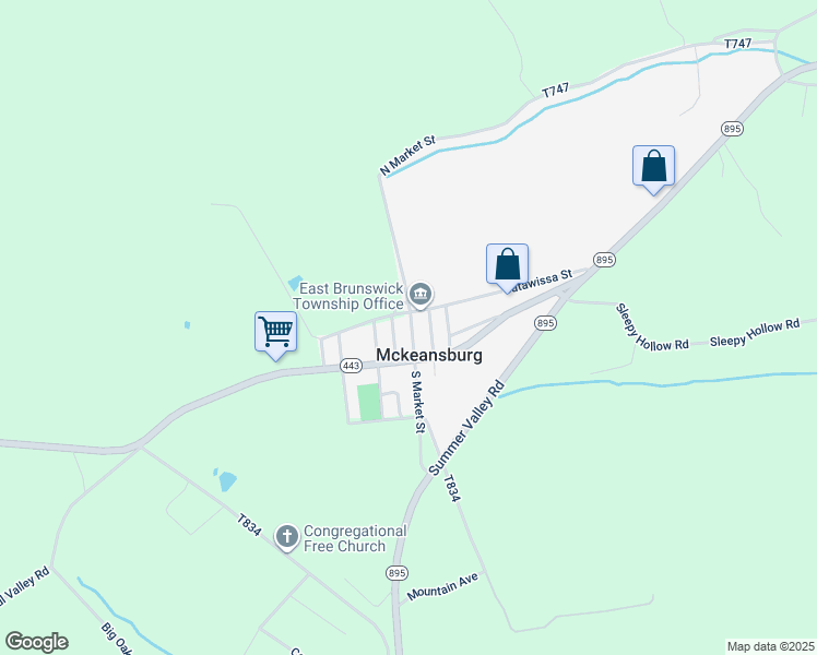 map of restaurants, bars, coffee shops, grocery stores, and more near 21 North Market Street in New Ringgold