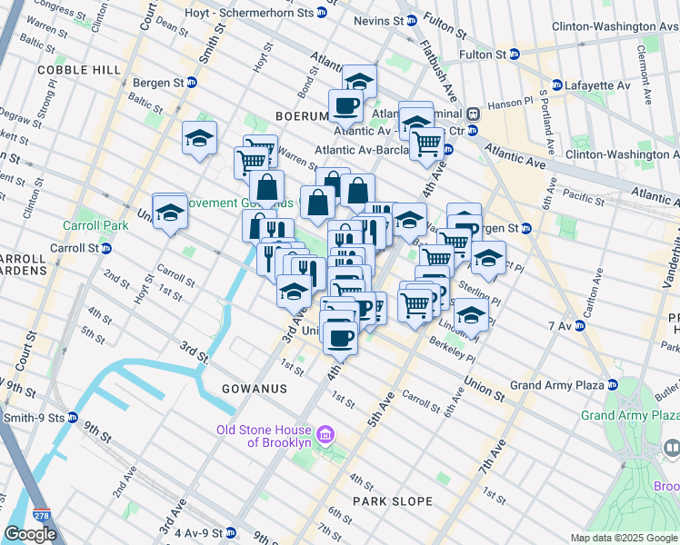 map of restaurants, bars, coffee shops, grocery stores, and more near 602 Degraw Street in Brooklyn