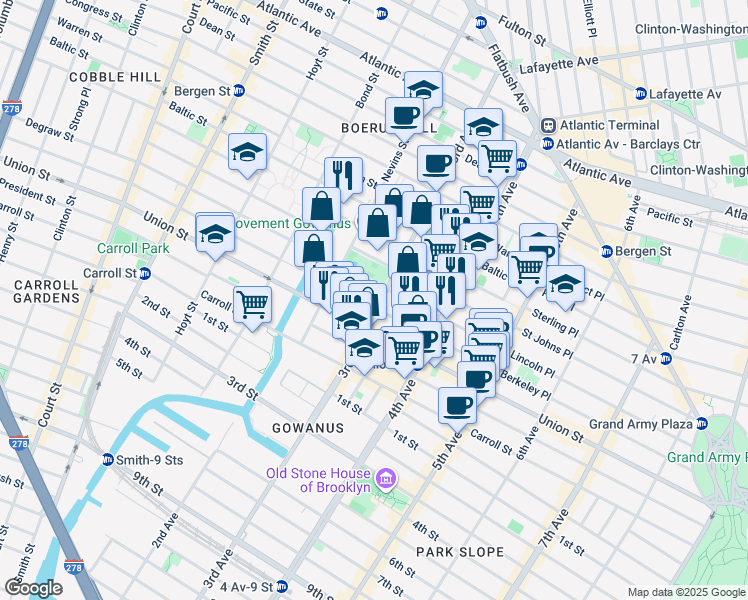 map of restaurants, bars, coffee shops, grocery stores, and more near 602 Degraw Street in Brooklyn